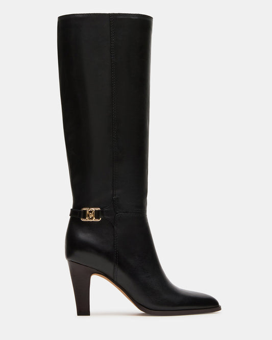 Steve Madden RHETT Black Leather Knee-High Heeled Women's Boot