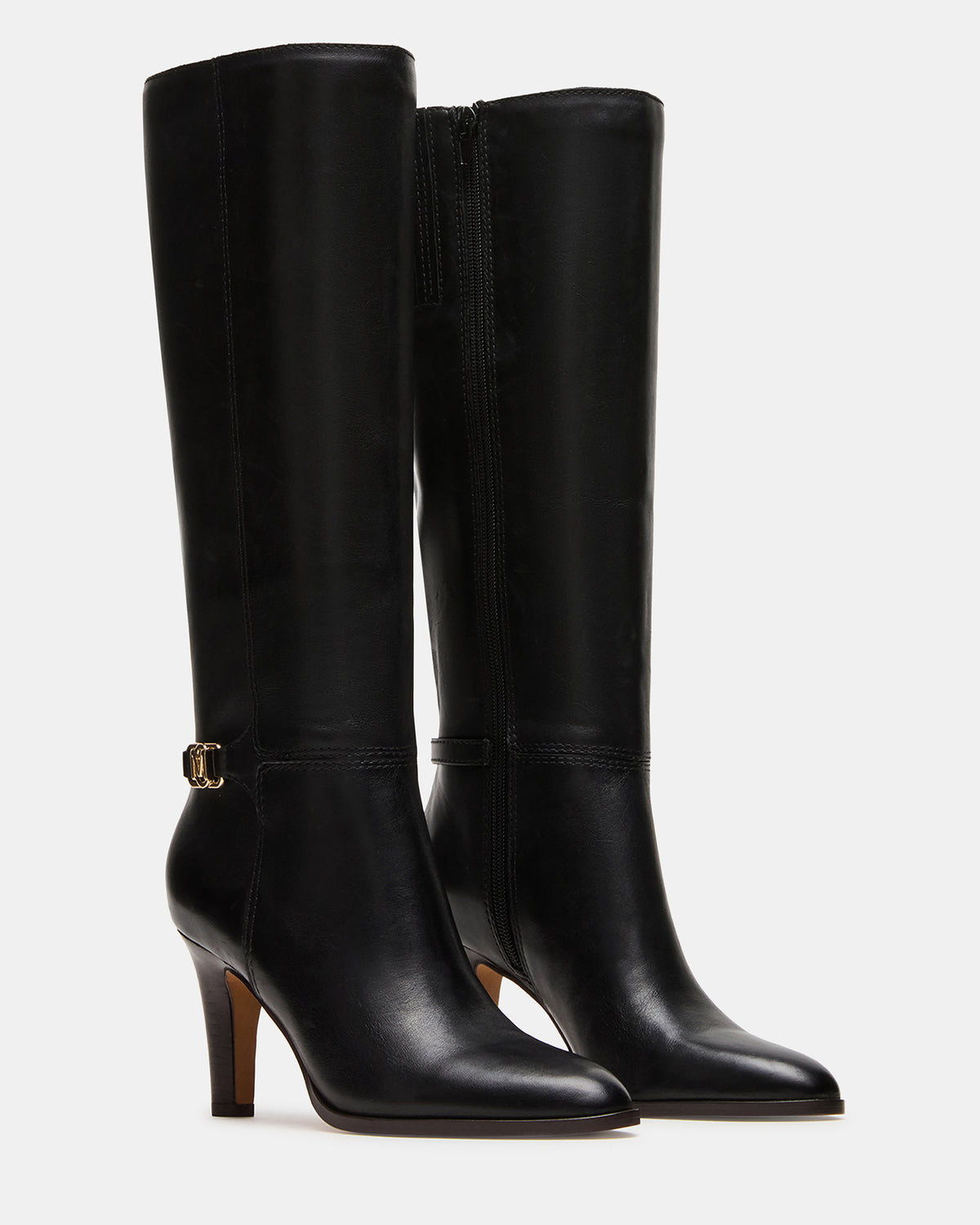 Steve Madden RHETT Black Leather Knee-High Heeled Women's Boot