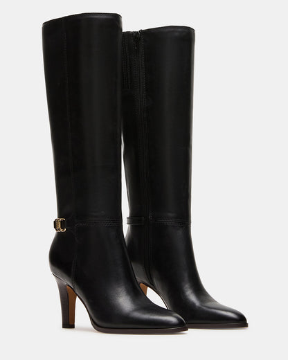 Steve Madden RHETT Black Leather Knee-High Heeled Women's Boot