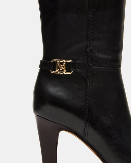 Steve Madden RHETT Black Leather Knee-High Heeled Women's Boot