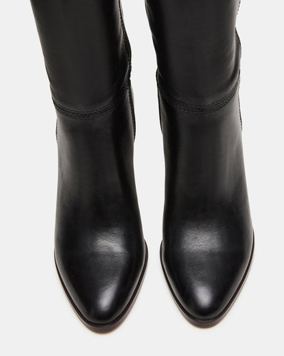 Steve Madden RHETT Black Leather Knee-High Heeled Women's Boot