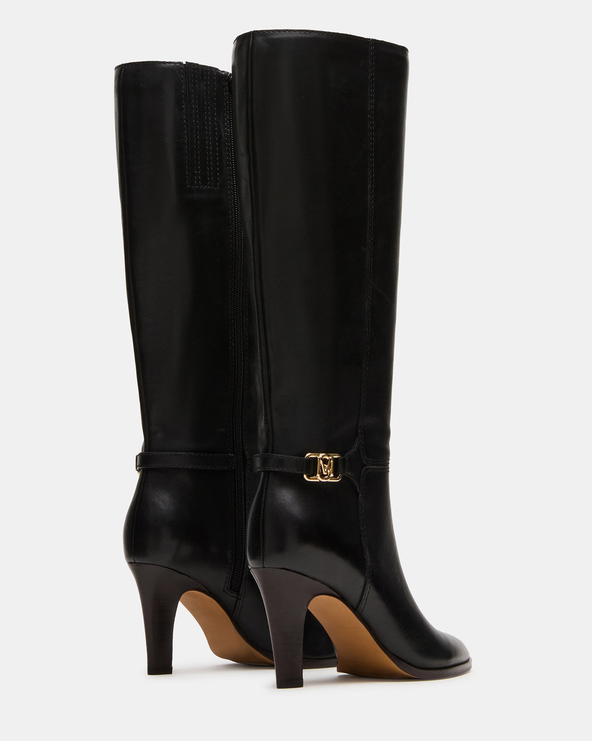 Steve Madden RHETT Black Leather Knee-High Heeled Women's Boot