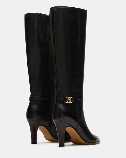Steve Madden RHETT Black Leather Knee-High Heeled Women's Boot
