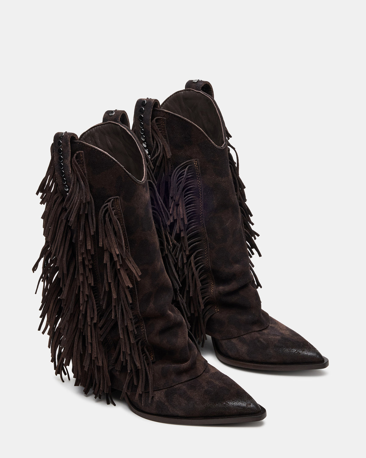 Steve Madden LANDMARK Brown Leopard Cuffed Fringe Western Women's Ankle Boot
