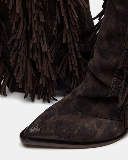 Steve Madden LANDMARK Brown Leopard Cuffed Fringe Western Women's Ankle Boot