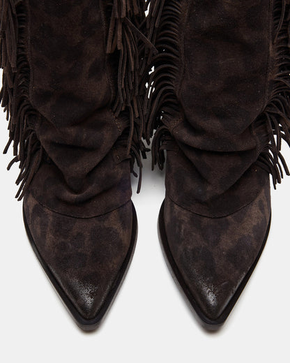 Steve Madden LANDMARK Brown Leopard Cuffed Fringe Western Women's Ankle Boot