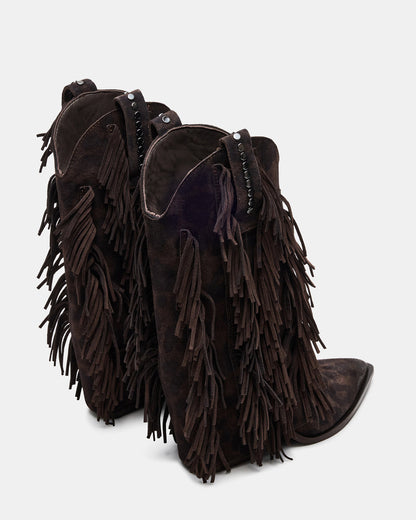 Steve Madden LANDMARK Brown Leopard Cuffed Fringe Western Women's Ankle Boot