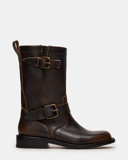 Steve Madden IRVING Black Distressed Buckle Moto Round-Toe Women's Boot