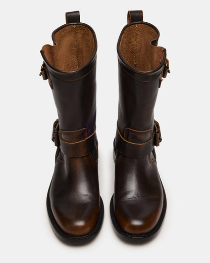 Steve Madden IRVING Black Distressed Buckle Moto Round-Toe Women's Boot