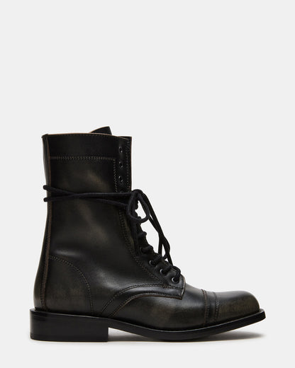 Steve Madden THERON Black Distressed Moto Combat Women's Ankle Boot