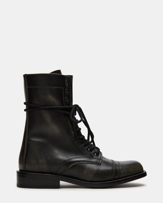 Steve Madden THERON Black Distressed Moto Combat Women's Ankle Boot