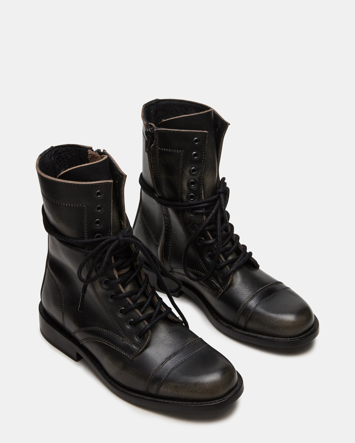 Steve Madden THERON Black Distressed Moto Combat Women's Ankle Boot