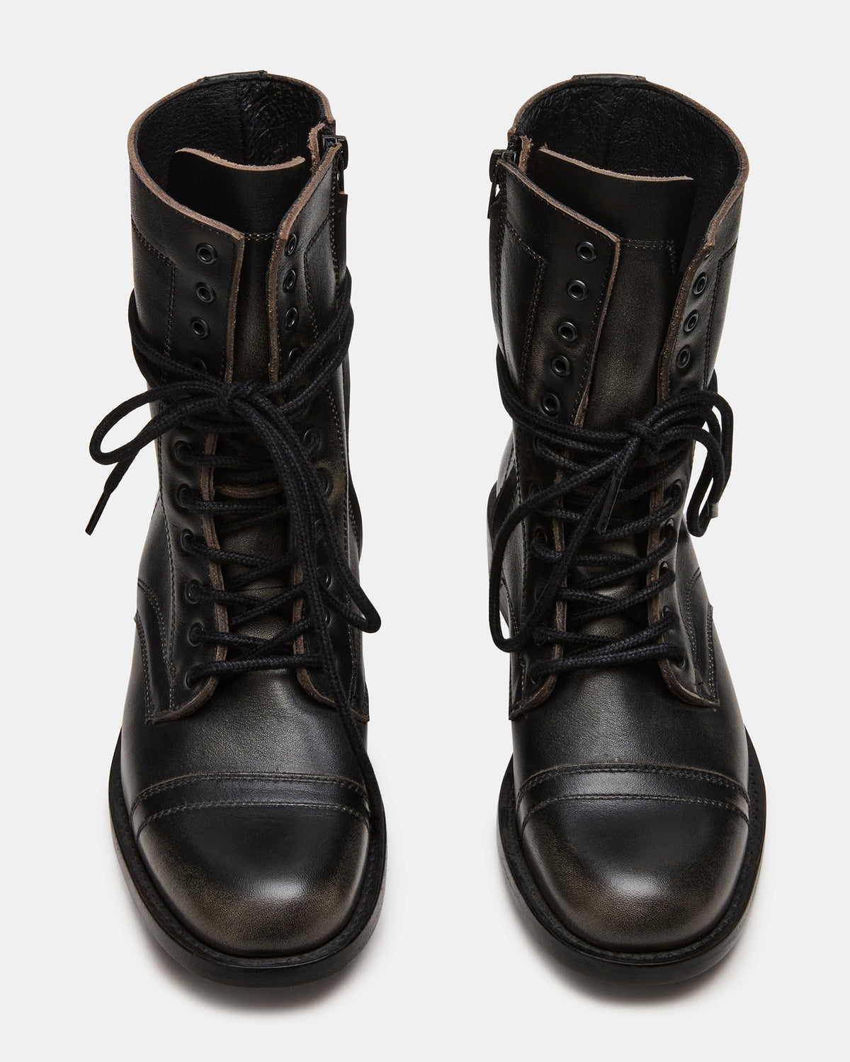 Steve Madden THERON Black Distressed Moto Combat Women's Ankle Boot