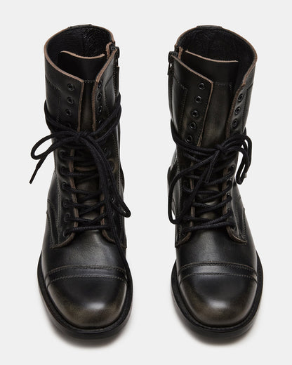 Steve Madden THERON Black Distressed Moto Combat Women's Ankle Boot