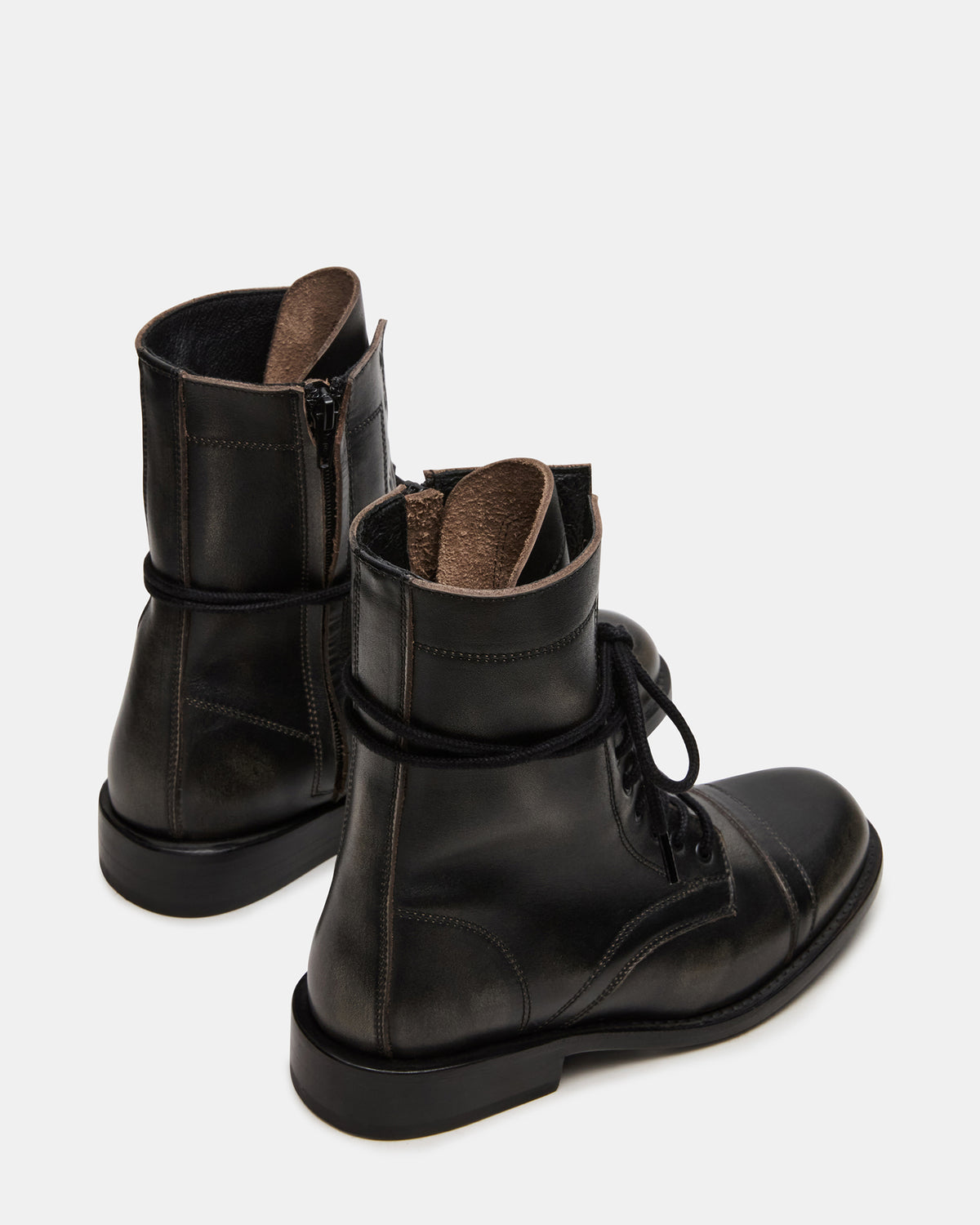 Steve Madden THERON Black Distressed Moto Combat Women's Ankle Boot