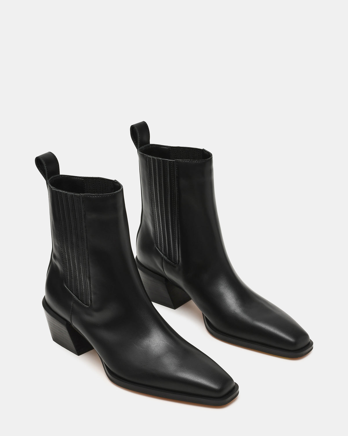 Steve Madden DARSEN Black Leather Square-Toe Block Heel Women's Ankle Boot