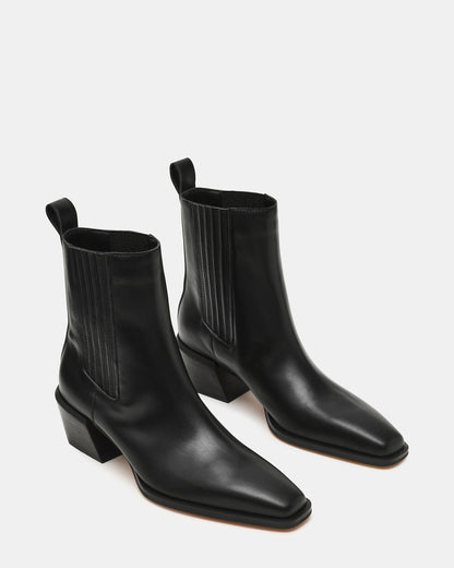 Steve Madden DARSEN Black Leather Square-Toe Block Heel Women's Ankle Boot