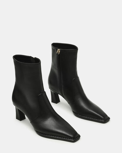 Steve Madden FARE Black Leather Square Toe Women's Ankle Boot