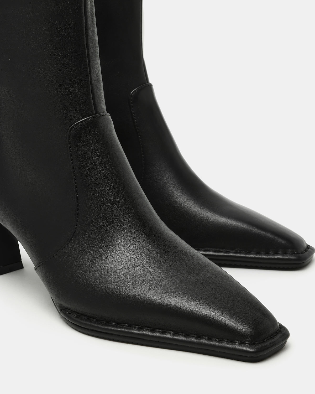 Steve Madden FARE Black Leather Square Toe Women's Ankle Boot