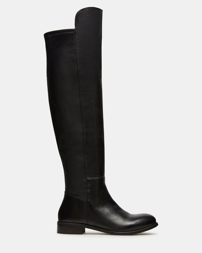 Steve Madden LANCASTER Black Leather Over-the-Knee Round Toe Women's Boots