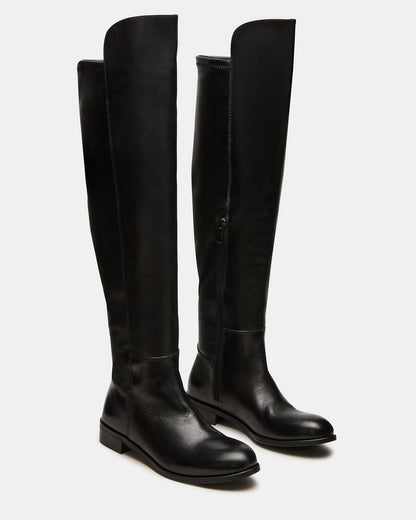 Steve Madden LANCASTER Black Leather Over-the-Knee Round Toe Women's Boots
