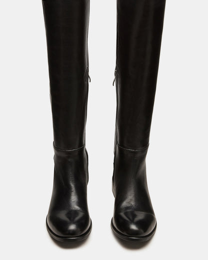 Steve Madden LANCASTER Black Leather Over-the-Knee Round Toe Women's Boots