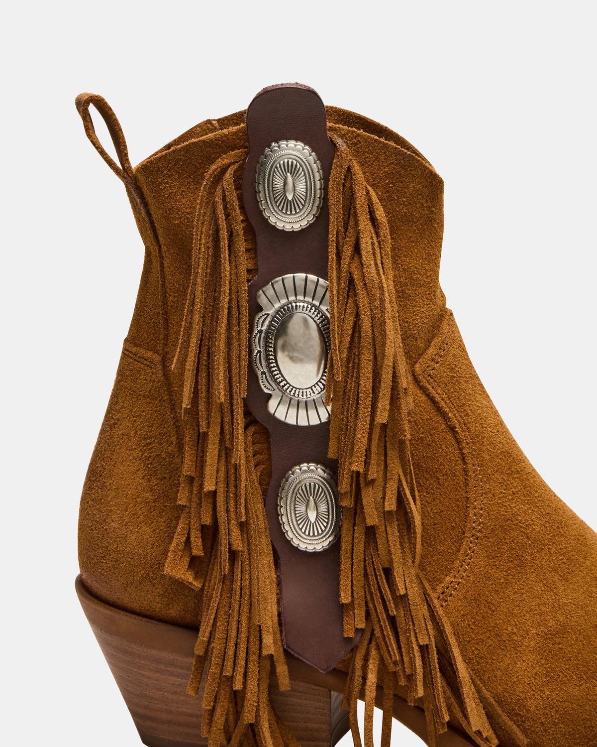 Steve Madden LARAMIE Chestnut Suede Fringe Western Pointed-Toe Women's Ankle Boot