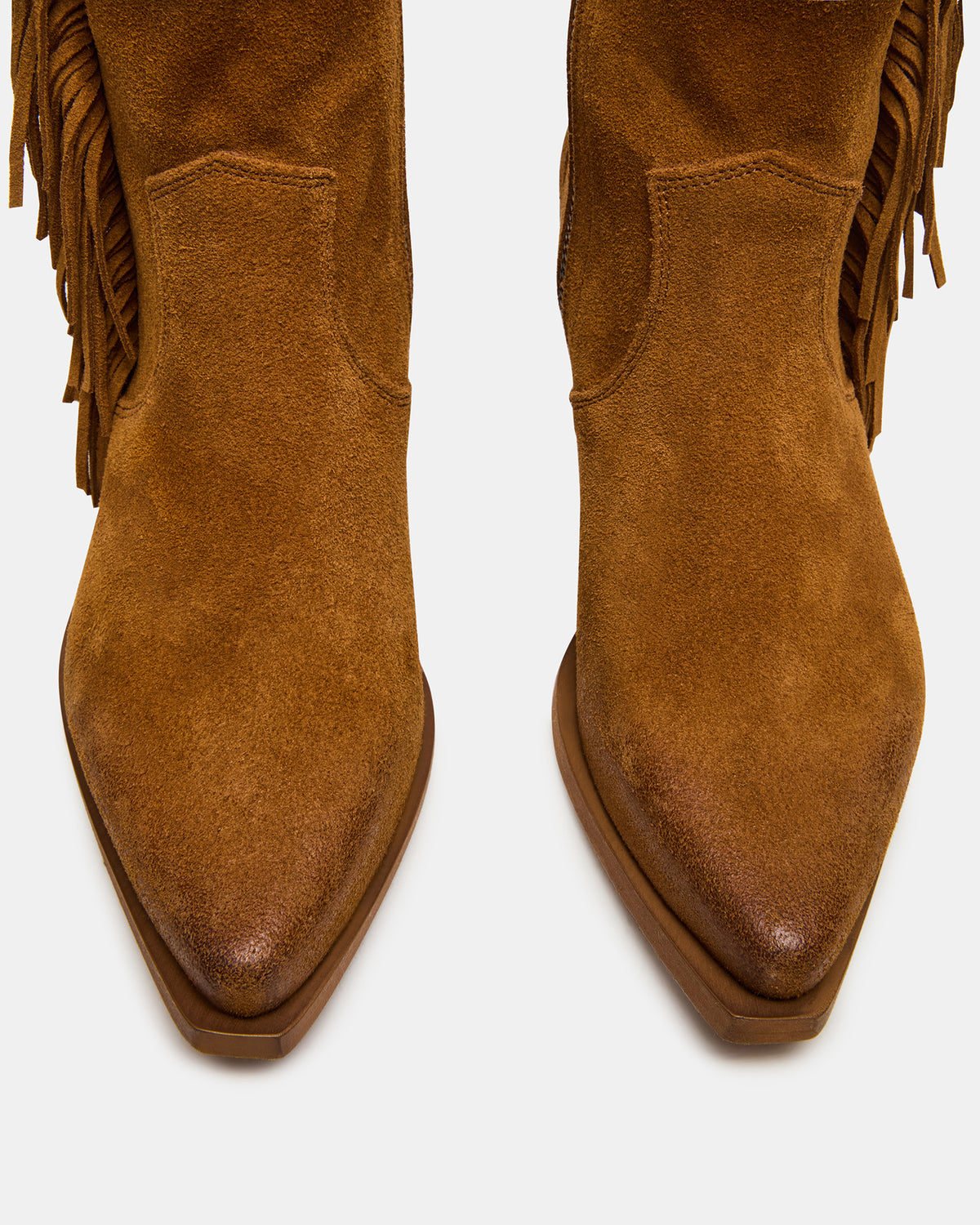 Steve Madden LARAMIE Chestnut Suede Fringe Western Pointed-Toe Women's Ankle Boot