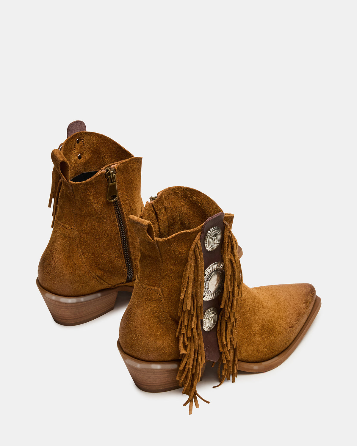 Steve Madden LARAMIE Chestnut Suede Fringe Western Pointed-Toe Women's Ankle Boot