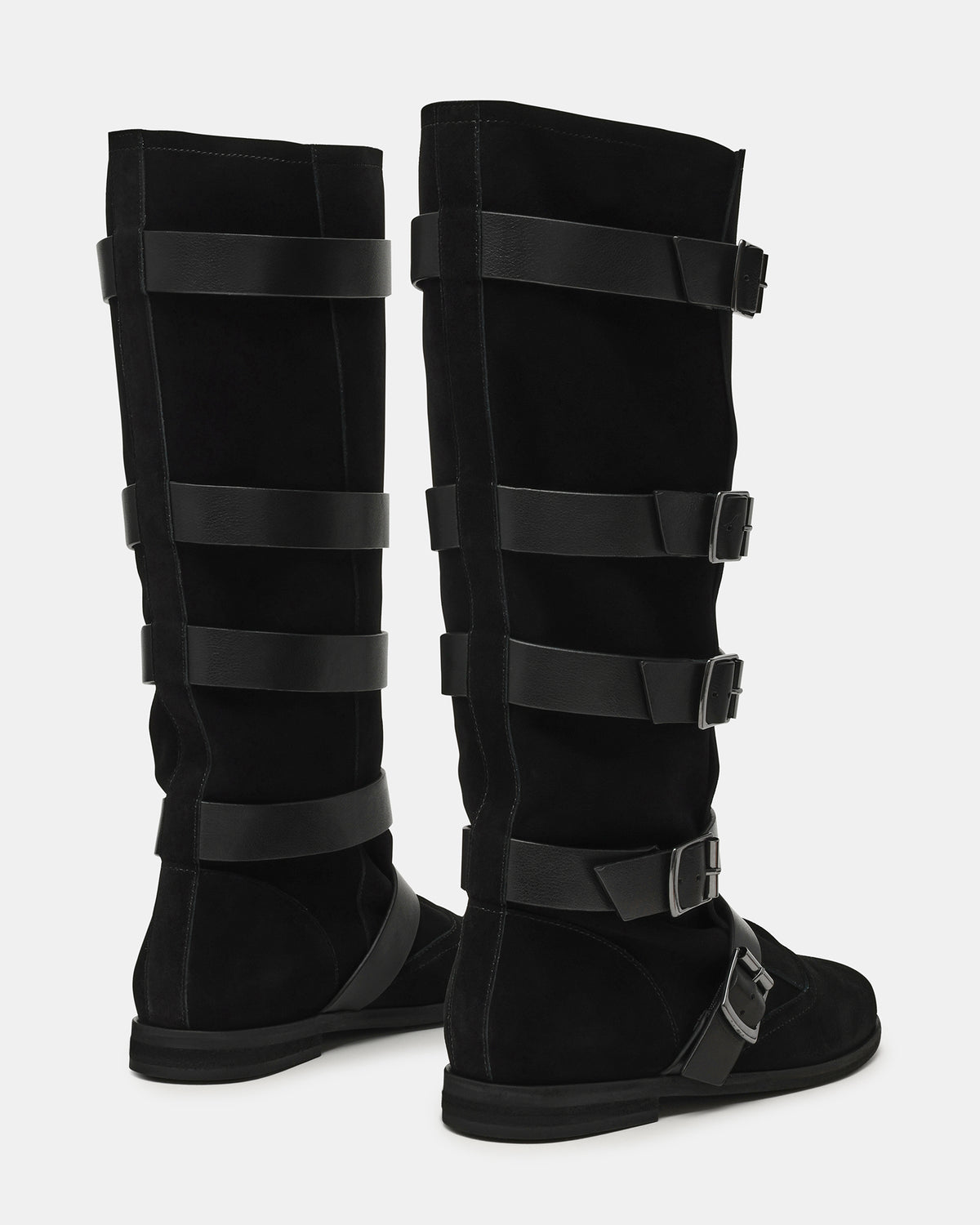 Steve Madden INDIO Black Suede Buckle Strap Knee-High Round-Toe Women's Boot