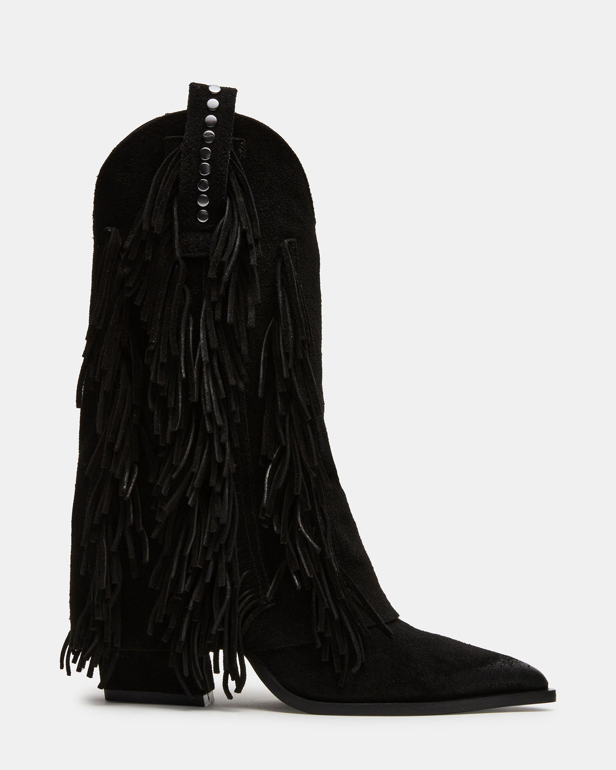 Steve Madden LANDMARK Black Suede Cuffed Fringe Western Women's Ankle Boot