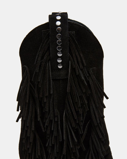 Steve Madden LANDMARK Black Suede Cuffed Fringe Western Women's Ankle Boot