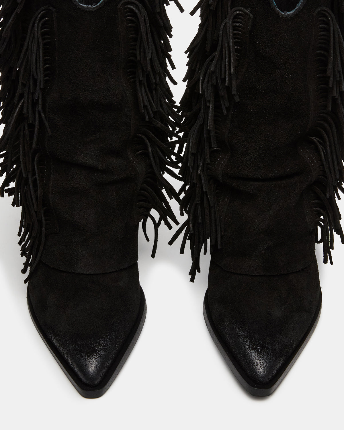 Steve Madden LANDMARK Black Suede Cuffed Fringe Western Women's Ankle Boot