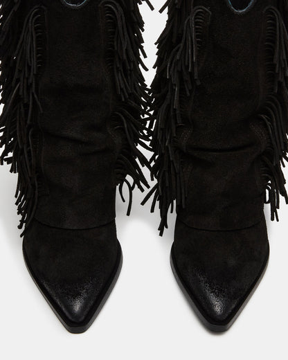 Steve Madden LANDMARK Black Suede Cuffed Fringe Western Women's Ankle Boot