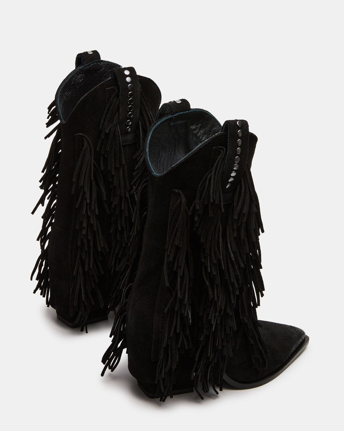 Steve Madden LANDMARK Black Suede Cuffed Fringe Western Women's Ankle Boot