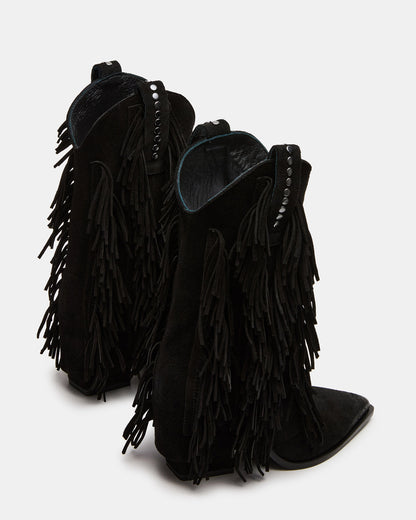 Steve Madden LANDMARK Black Suede Cuffed Fringe Western Women's Ankle Boot
