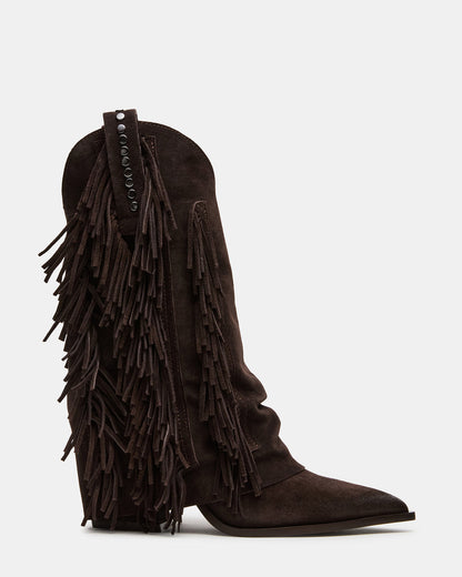 Steve Madden LANDMARK Brown Suede Cuffed Fringe Western Women's Ankle Boot
