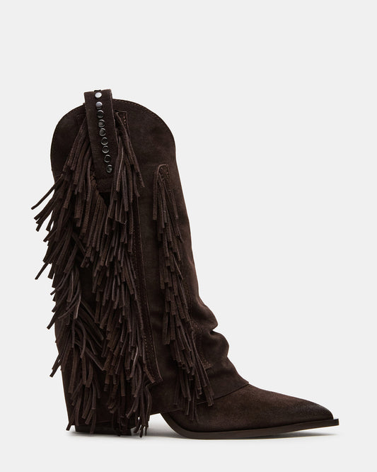 Steve Madden LANDMARK Brown Suede Cuffed Fringe Western Women's Ankle Boot