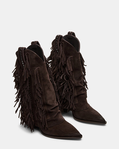 Steve Madden LANDMARK Brown Suede Cuffed Fringe Western Women's Ankle Boot