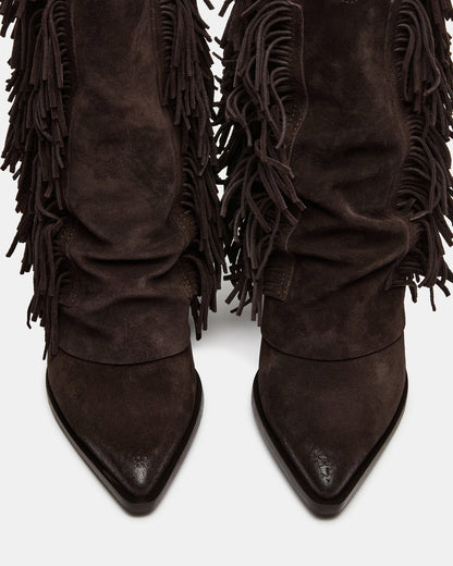 Steve Madden LANDMARK Brown Suede Cuffed Fringe Western Women's Ankle Boot