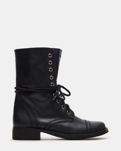 Steve Madden TROOPA3.0 Black Leather Women's Moto Combat Ankle Boot