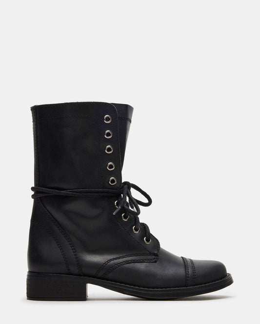 Steve Madden TROOPA3.0 Black Leather Women's Moto Combat Ankle Boot