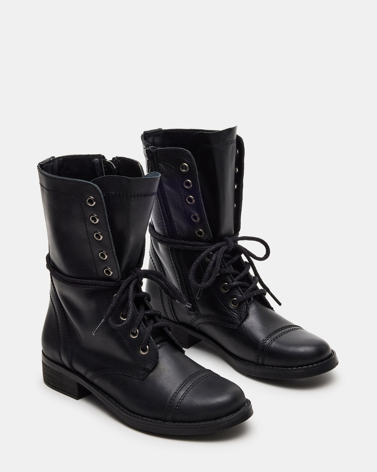Steve Madden TROOPA3.0 Black Leather Women's Moto Combat Ankle Boot