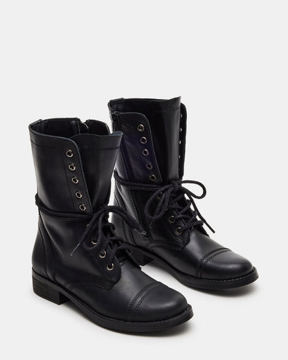 Steve Madden TROOPA3.0 Black Leather Women's Moto Combat Ankle Boot