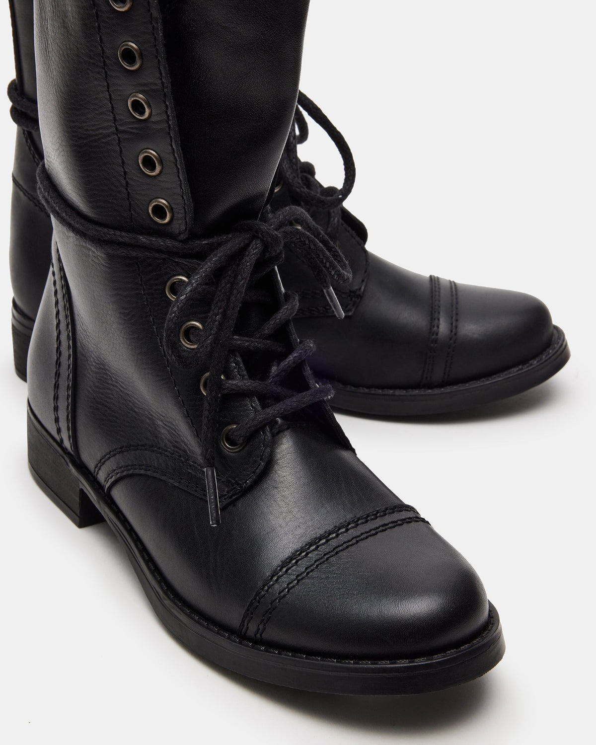 Steve Madden TROOPA3.0 Black Leather Women's Moto Combat Ankle Boot