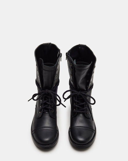 Steve Madden TROOPA3.0 Black Leather Women's Moto Combat Ankle Boot