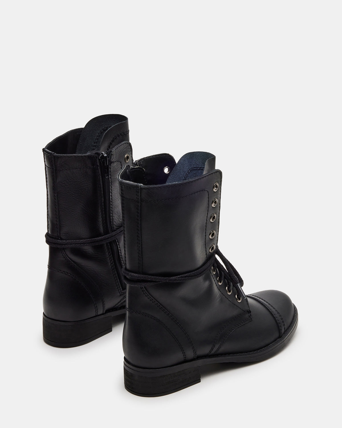 Steve Madden TROOPA3.0 Black Leather Women's Moto Combat Ankle Boot