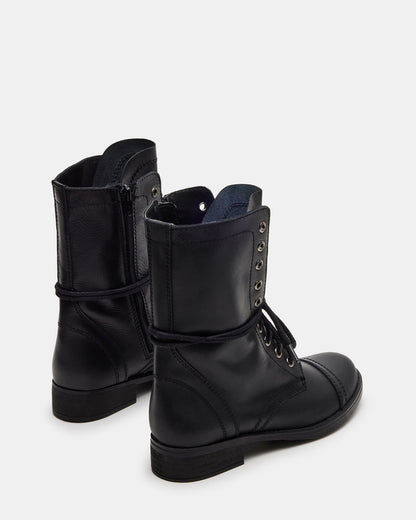 Steve Madden TROOPA3.0 Black Leather Women's Moto Combat Ankle Boot