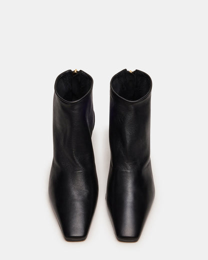 Steve Madden JUNO Black Leather Square-Toe Women's Ankle Boot