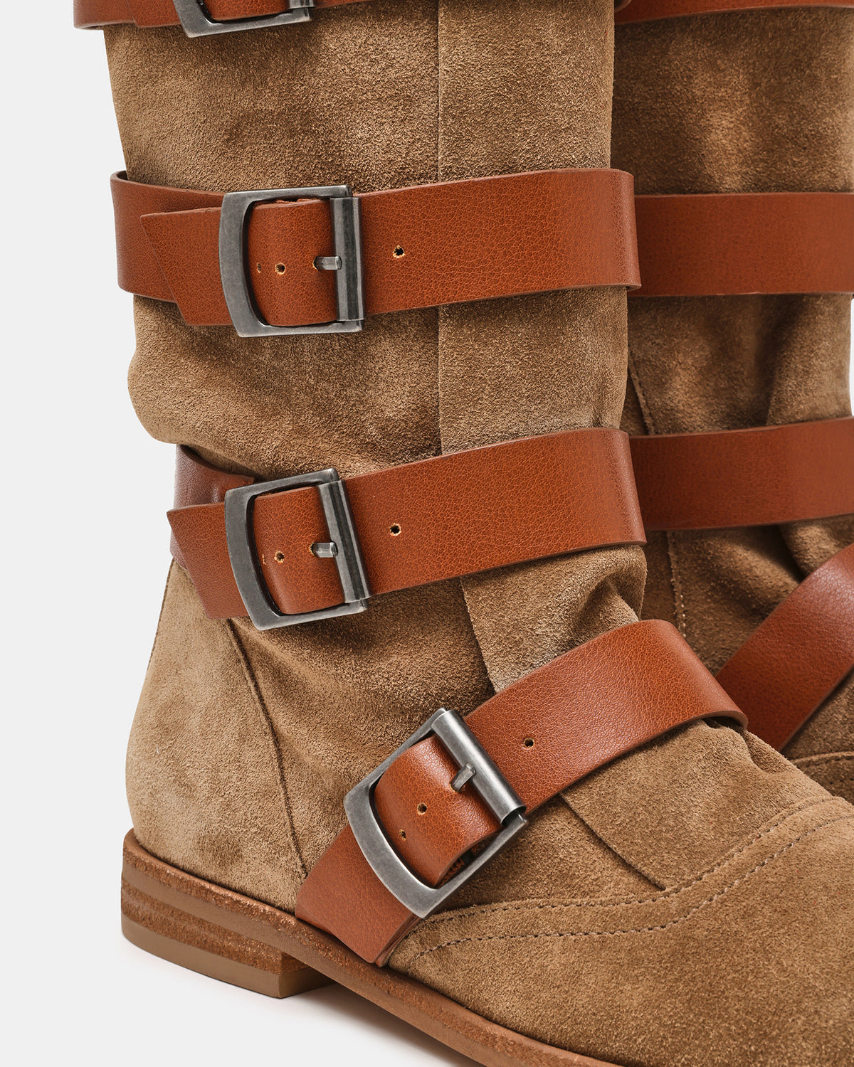 Steve Madden INDIO Tan Suede Buckle Strap Knee-High Round-Toe Women's Boot